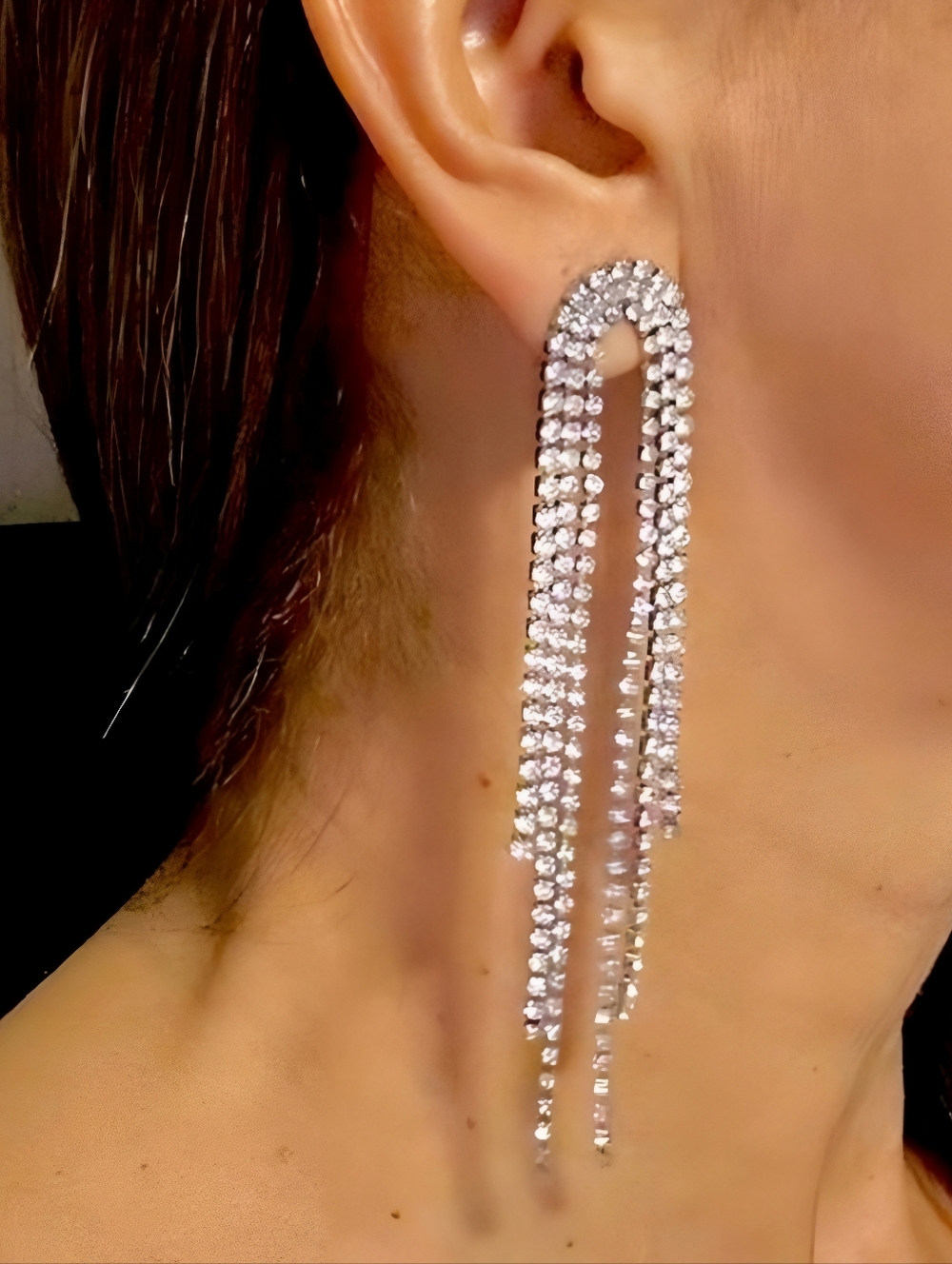 Long rhinestone tassel earrings; dress up or dress casually; 4.14"L x .8"W; nwot